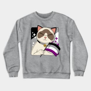 Cute Ragdoll Cat Holding Asexual Pride Flag Crewneck Sweatshirt